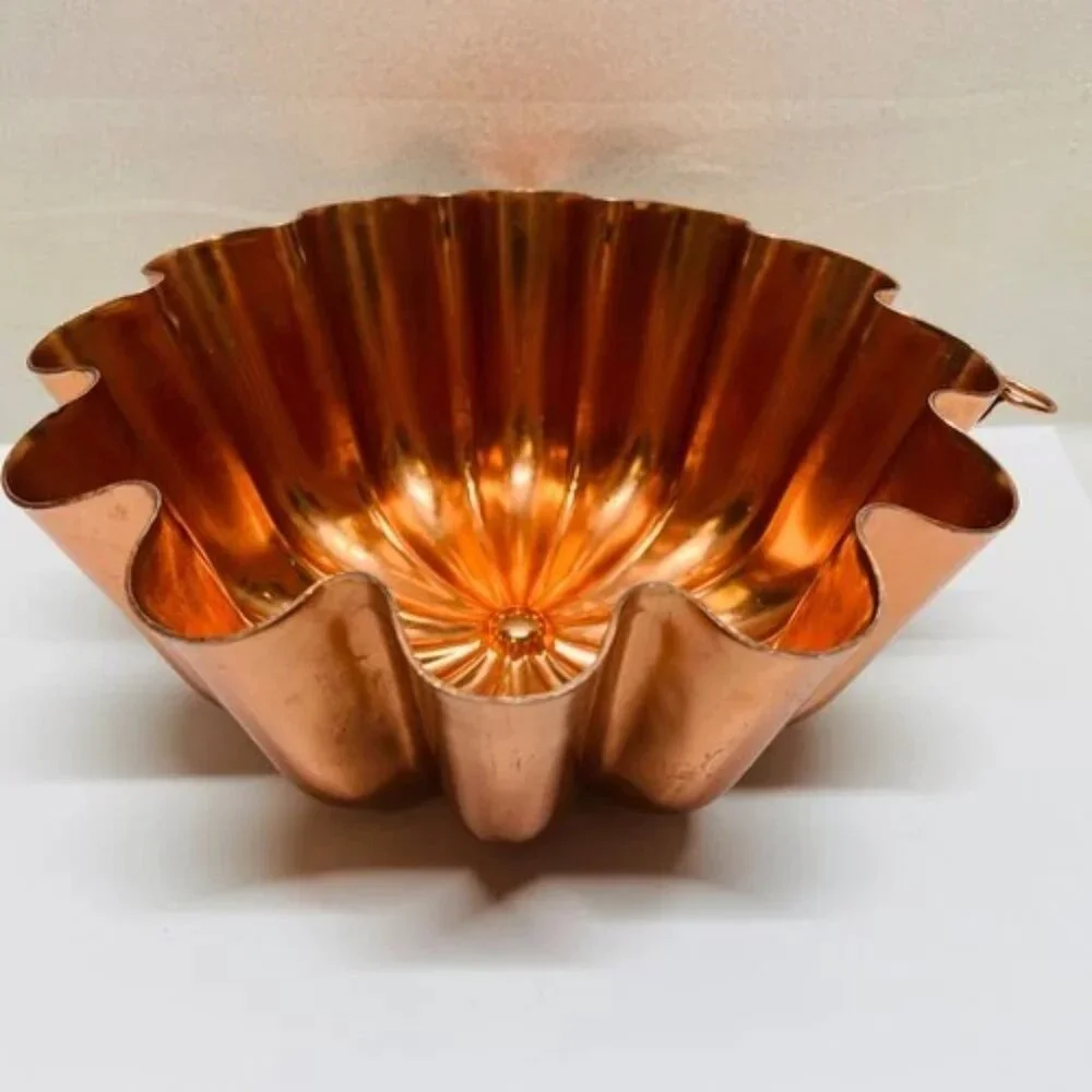 Vintage Copper Cake Jello Mold Round Fluted 3 1/2 Cups 6.75